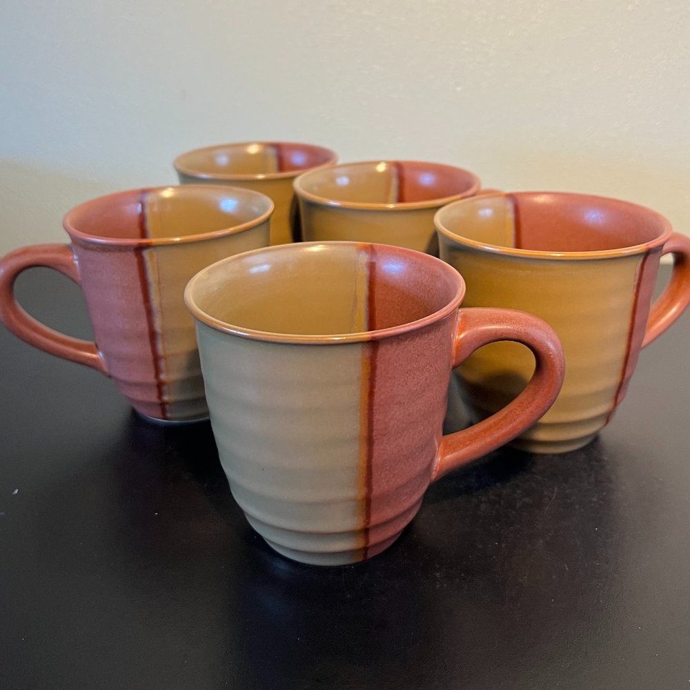 Set of 5 SANGO Gold Dust Sienna Pattern Stoneware Mugs ~ Vintage